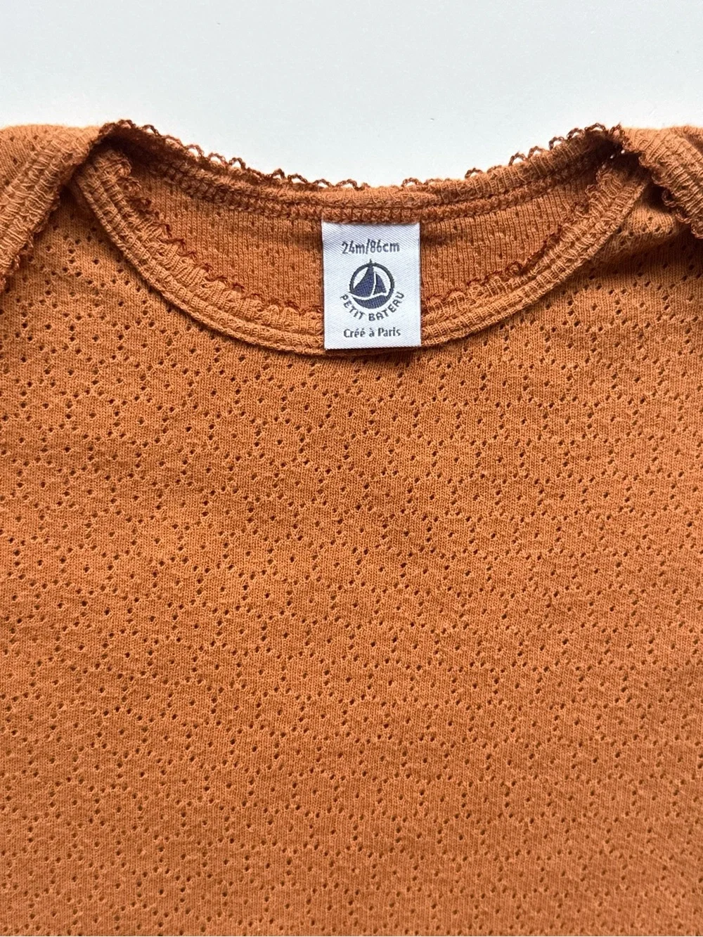 Petit Bateau Baby Long-Sleeved Openwork Bodysuit, ECUREUIL brown - Size 24M